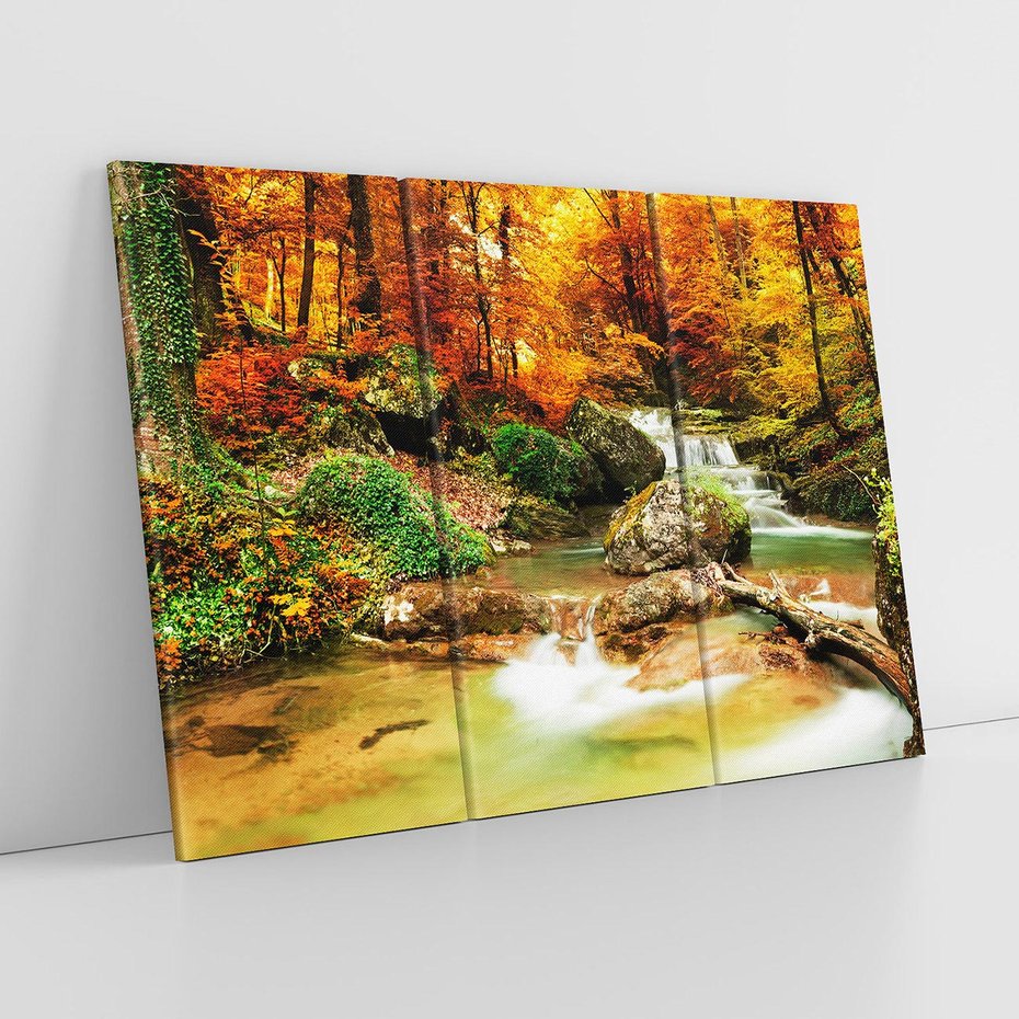 Obraz na płótnie 120x80 - Idylliczny las z bujnym strumykiem - las, drzewa