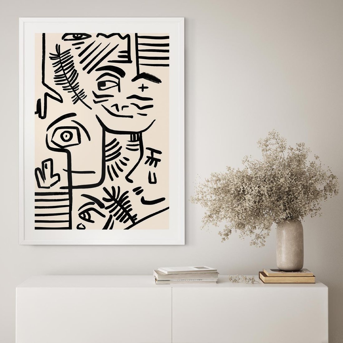 Plakat w ramie 30x40 - Ekspresyjne Odbicia Współczesności - abstrakcyjna grafika, minimalizm - rama biała