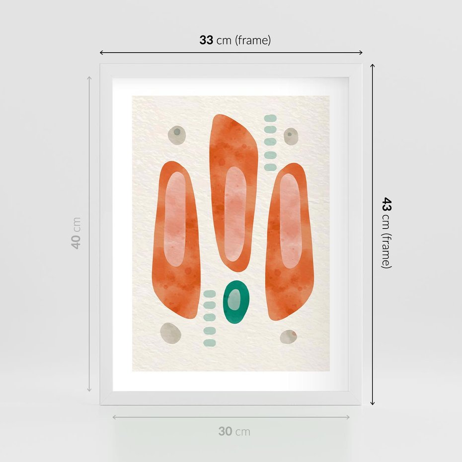 Plakat w ramie 30x40 - Księga Barw - abstrakcyjne formy, dominujący kolor pomarańczowy - rama biała