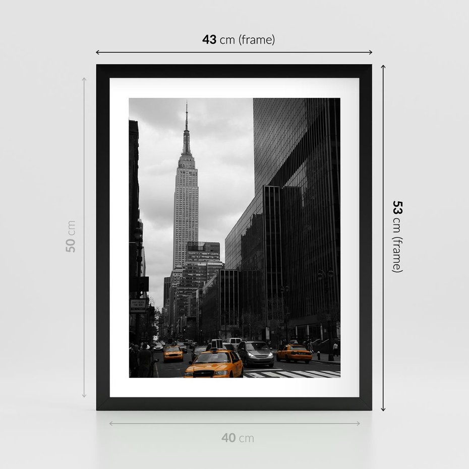 Plakat w ramie 40x50 - Nowy York, taksówka w ruchu - Nowy York, taksówka - rama czarna