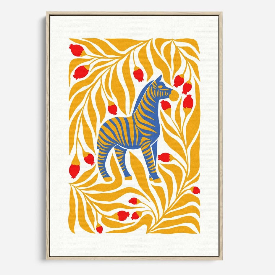 Obraz w ramie 50x70 - Zebra w Nowoczesności - abstrakcyjna nowoczesna grafika, pośrodku zebra - rama drewno