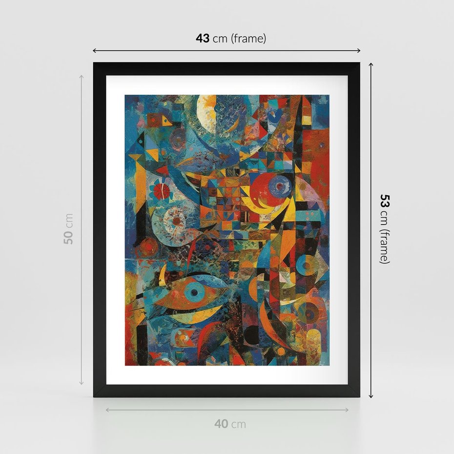 Plakat w ramie 40x50 - Migotliwe Przesunięcia Konturów - abstrakcyjny obraz, sztuka abstrakcji - rama czarna