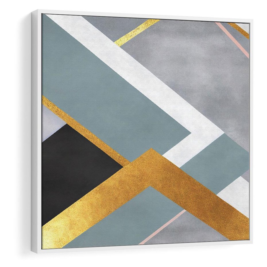 Obraz w ramie 50x50 - Geometryczne Elementy - geometryczne kształty, elementy złota - rama biała