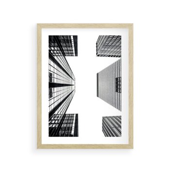 Plakat w ramie 50x70 - Architektoniczna Symetria - architektura, wysoki wieżowiec - rama drewno