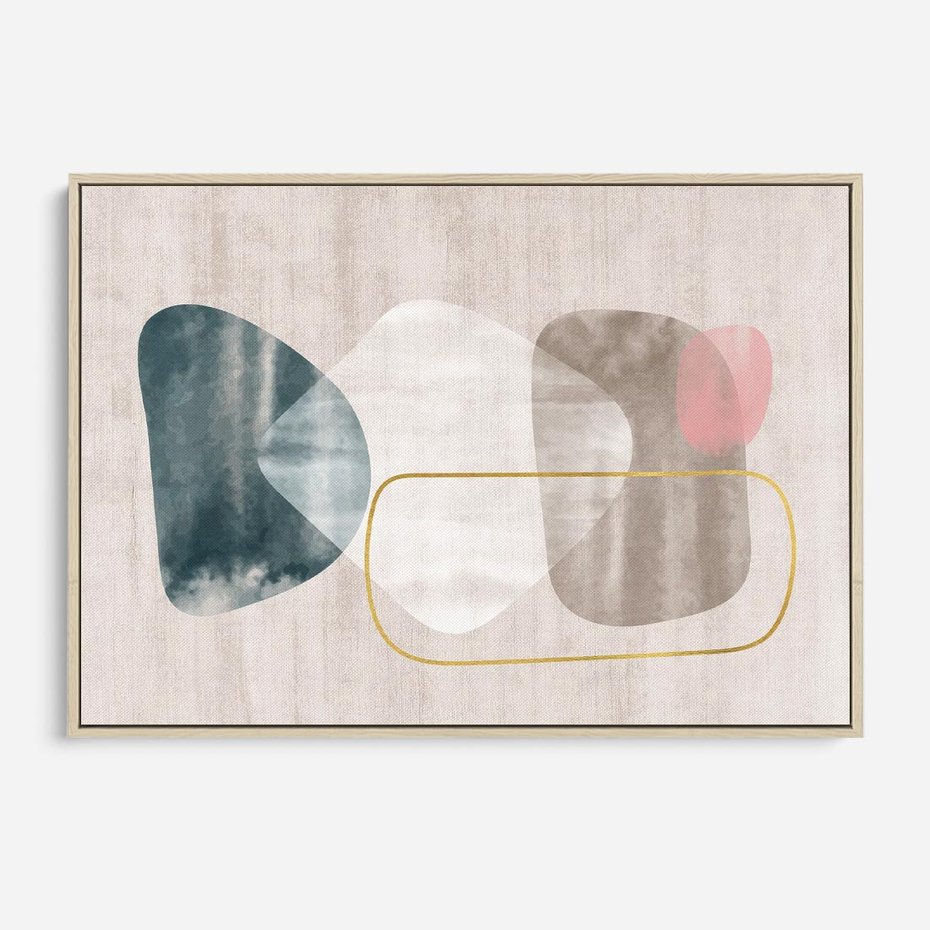 Obraz w ramie 70x50 - Minimalistyczne Plamy Farby - pastelowe geometryczne plamy, akwarela - rama drewno