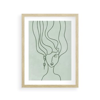 Plakat w ramie 40x50 - Spokojne Objęcia Natury - abstrakcja, zielony szkic - rama drewno