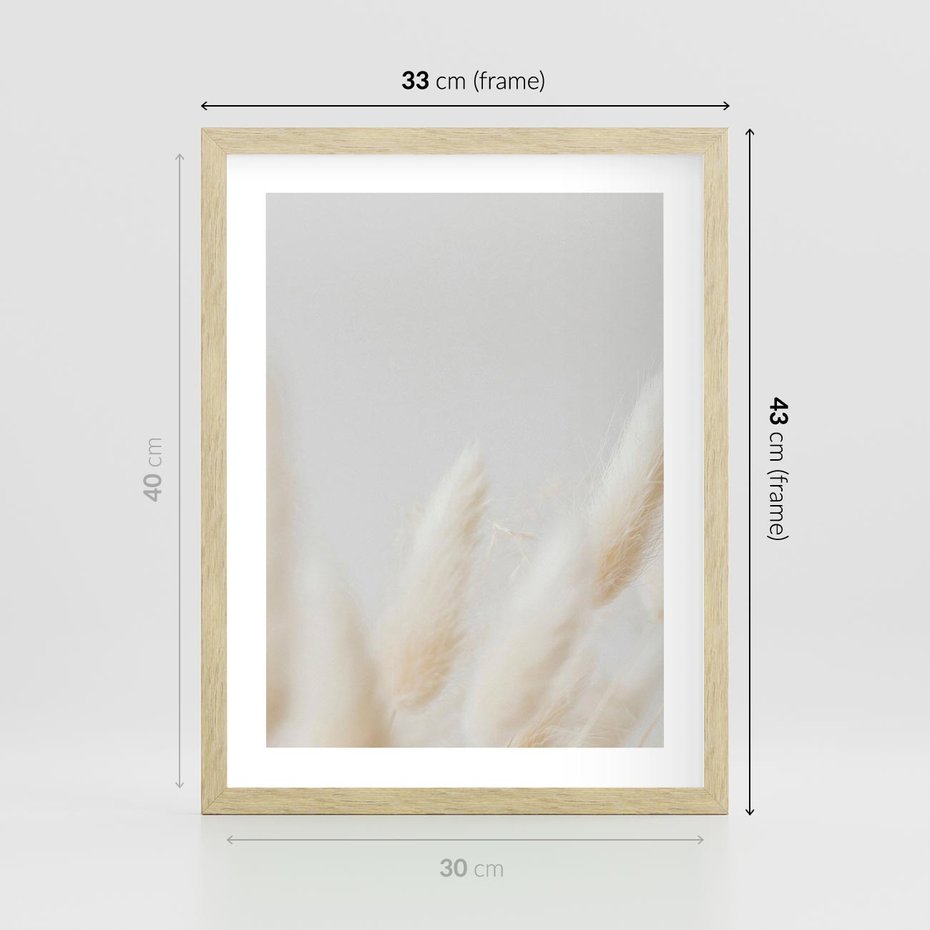 Plakat w ramie 30x40 - Biały Spokój - białe trawy, suche trawy pampas - rama drewno