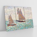 Obraz na płótnie 120x80 - "Dwie Żaglówki w Grandcamp" (1885) Georges Seurat - Reprodukcja - reprodukcja, obraz na płótnie