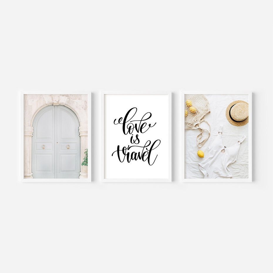 Zestaw obrazy w ramie 30x40 galeria - Podróże, wakacje, typografia, Włochy - rama biała