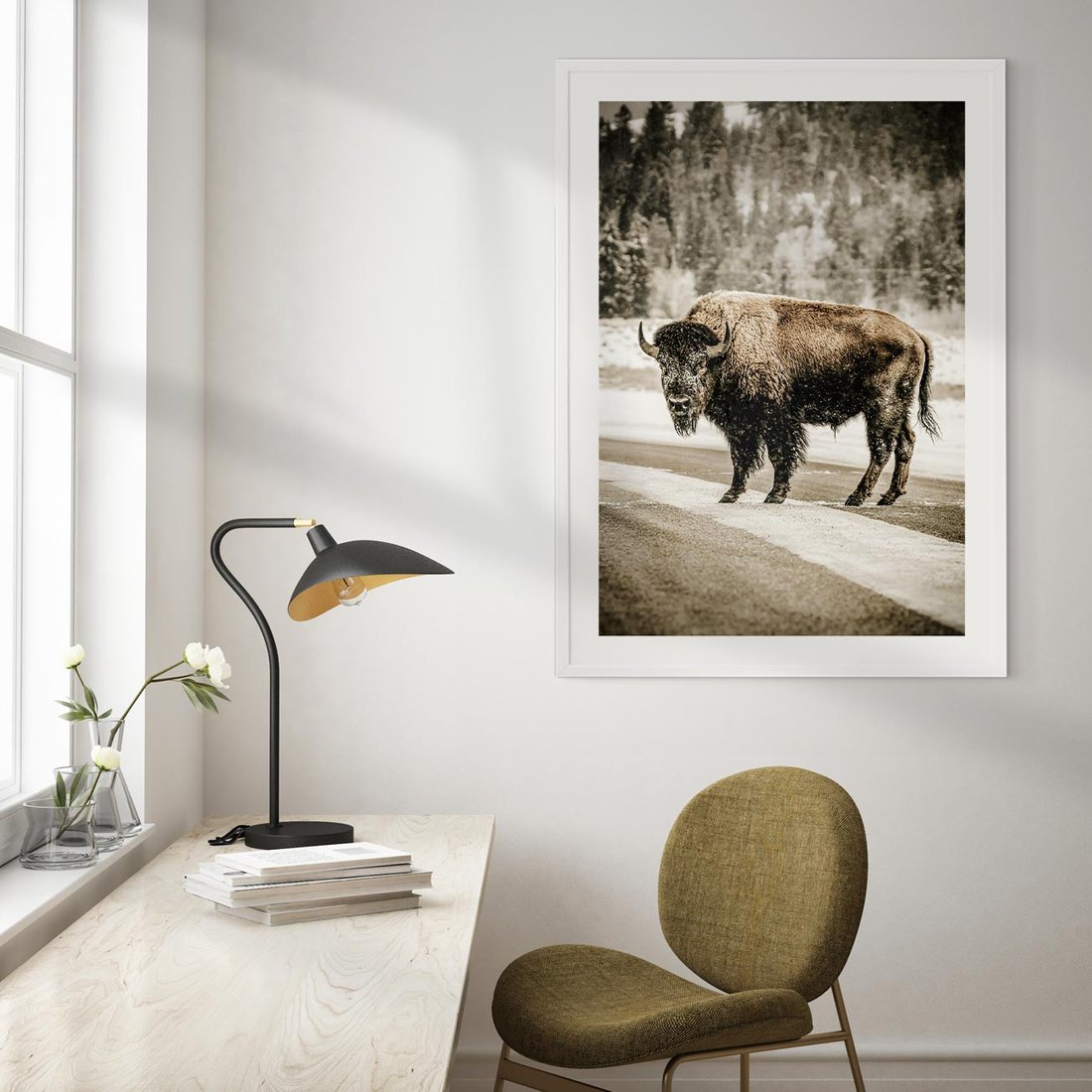 Plakat bez ramy 30x40 - Spotkanie z Żubrem na Leśnej Drodze - żubr, las