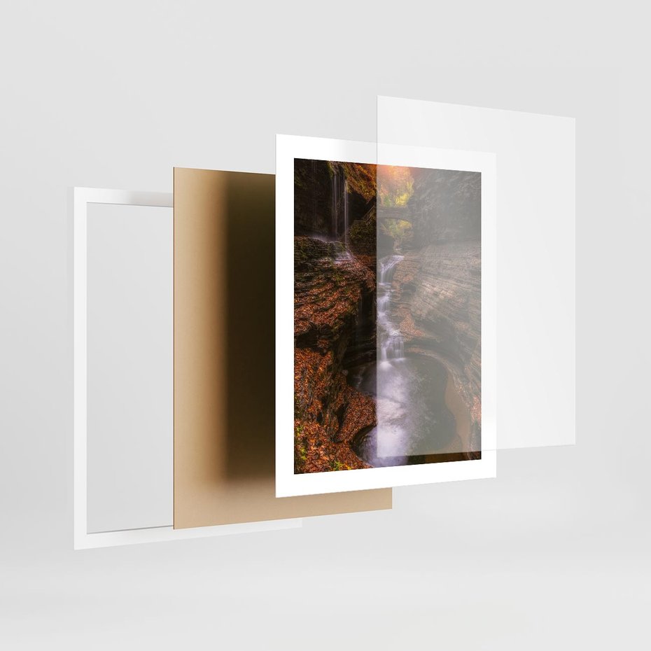 Plakat w ramie 40x50 - Barwna Harmonia - strumień, las - rama biała