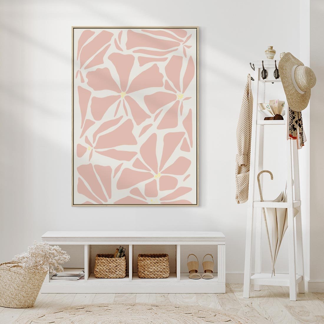 Obraz w ramie 80x120 - Akwarelowe Promienie - abstrakcyjne boho kwiaty, kompozycja - rama drewno