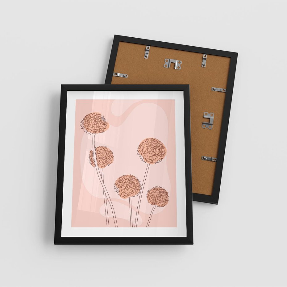 Plakat w ramie 40x50 - Rozkwitające Emocje - minimalistyczny plakat, pudrowe kwiaty - rama czarna