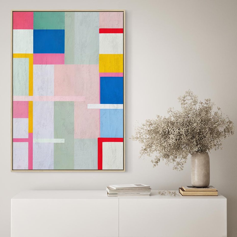 Obraz w ramie 50x70 - Rozbijające Granice Wyobraźni - abstrakcyjne geometryczne kształty, olejny obraz - rama drewno