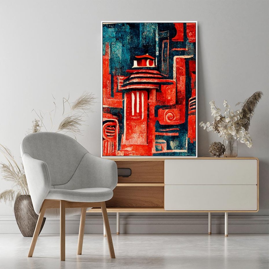 Obraz w ramie 80x120 - Mistyka Wschodnich Światów - orientalna sztuka, nawiązanie do Japonii - rama biała