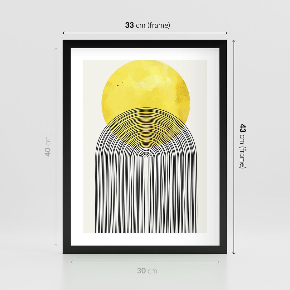 Plakat w ramie 30x40 - Słoneczne Odbicia - geometria, żółte koło - rama czarna