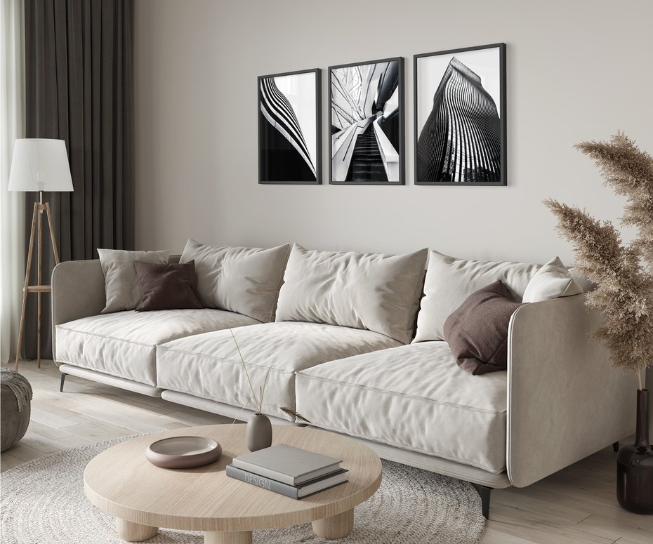 Zestaw obrazy w ramie 30x40 galeria - Architektura, czarno, biały, miasto - rama czarna