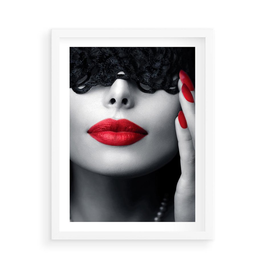 Plakat w ramie 50x70 - Piękno usta i szminka - usta, szminka - rama biała