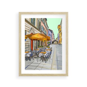 Plakat w ramie 50x70 - Kawiarenkowy Szkic - malowany, szkic - rama drewno