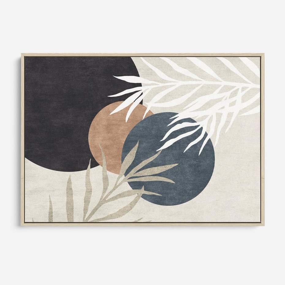 Obraz w ramie 70x50 - Symfonia skradzionych chwil - cienie liści palmy, beżowe tłó - rama drewno