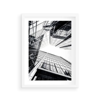 Plakat w ramie 50x70 - Wznoszący się Wysoko - architektura, wysoki wieżowiec - rama biała