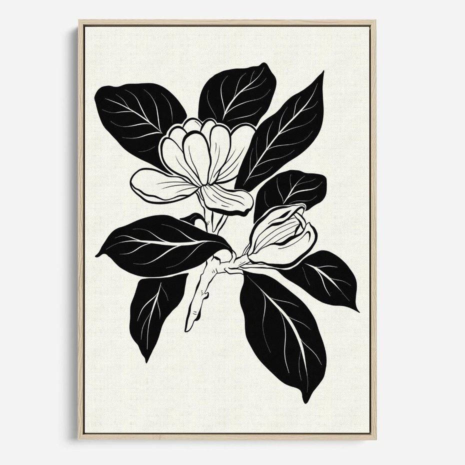 Obraz w ramie 50x70 - Spojrzenie w kształty kwiatów - kwiaty magnolii, minimalizm - rama drewno