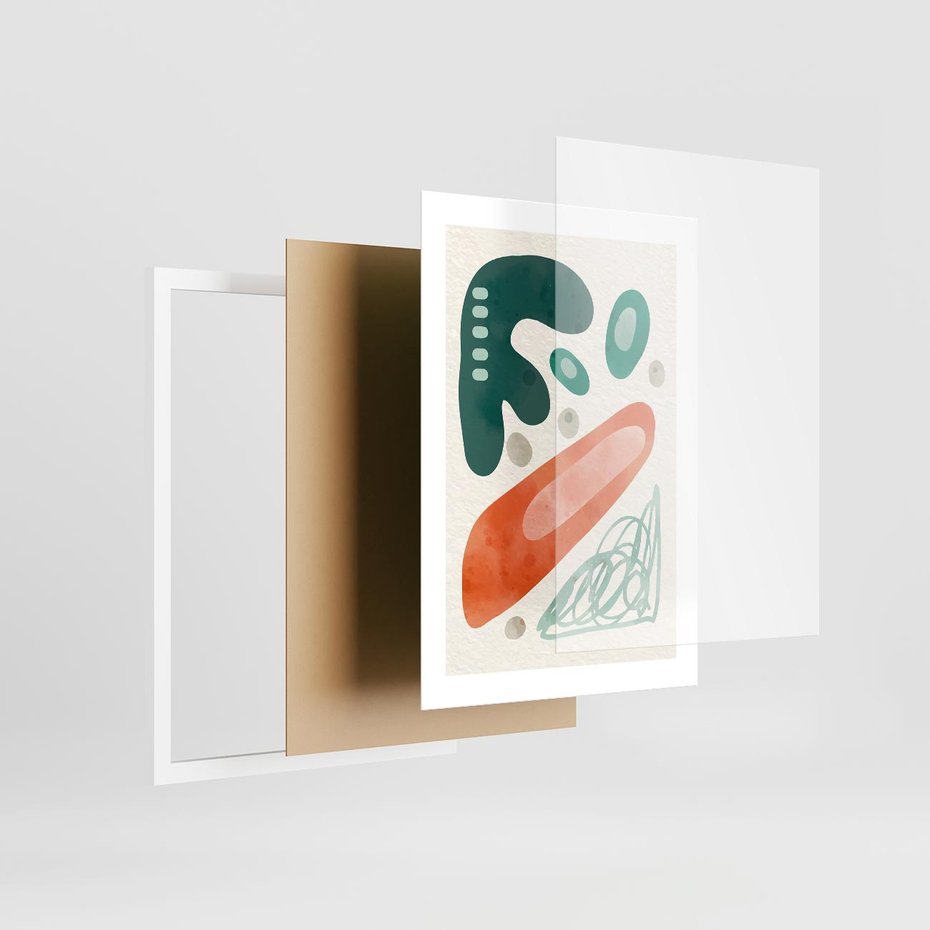 Plakat w ramie 30x40 - Podróżne Wizje - abstrakcyjne plamy, zielony - rama biała