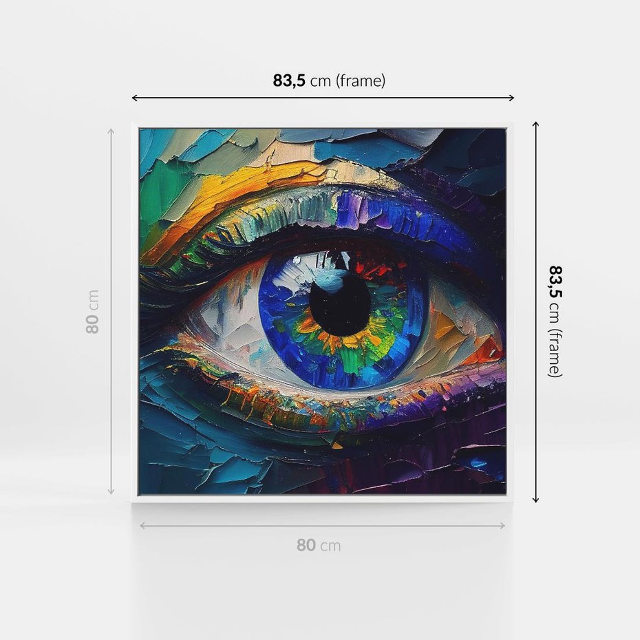Obraz w ramie 80x80 - Mistyka Tęczowego Oka - oko, obraz olejny - rama biała