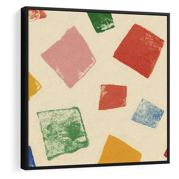 Obraz w ramie 50x50 - Tęczowe Rytmy - kolorowe tęczowe kwadraty, wesoły kolaż - rama czarna