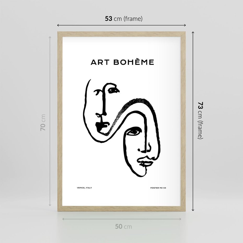 Plakat w ramie 50x70 - Rozbijające Granice Boho - boho sztuka, twarze - rama drewno