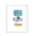 Plakat w ramie 40x50 - Taniec Akwarelowych Kresek - akwarelowe plamy w odcieniach błękitu, złote kreski - rama biała