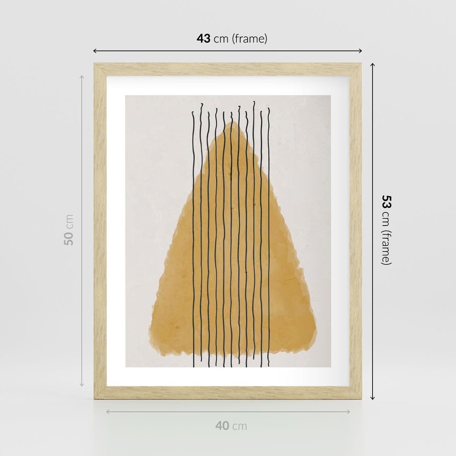 Plakat w ramie 40x50 - Migocące Impulsy - abstrakcyjna akwarelowa plama, nieregularne kreski - rama drewno