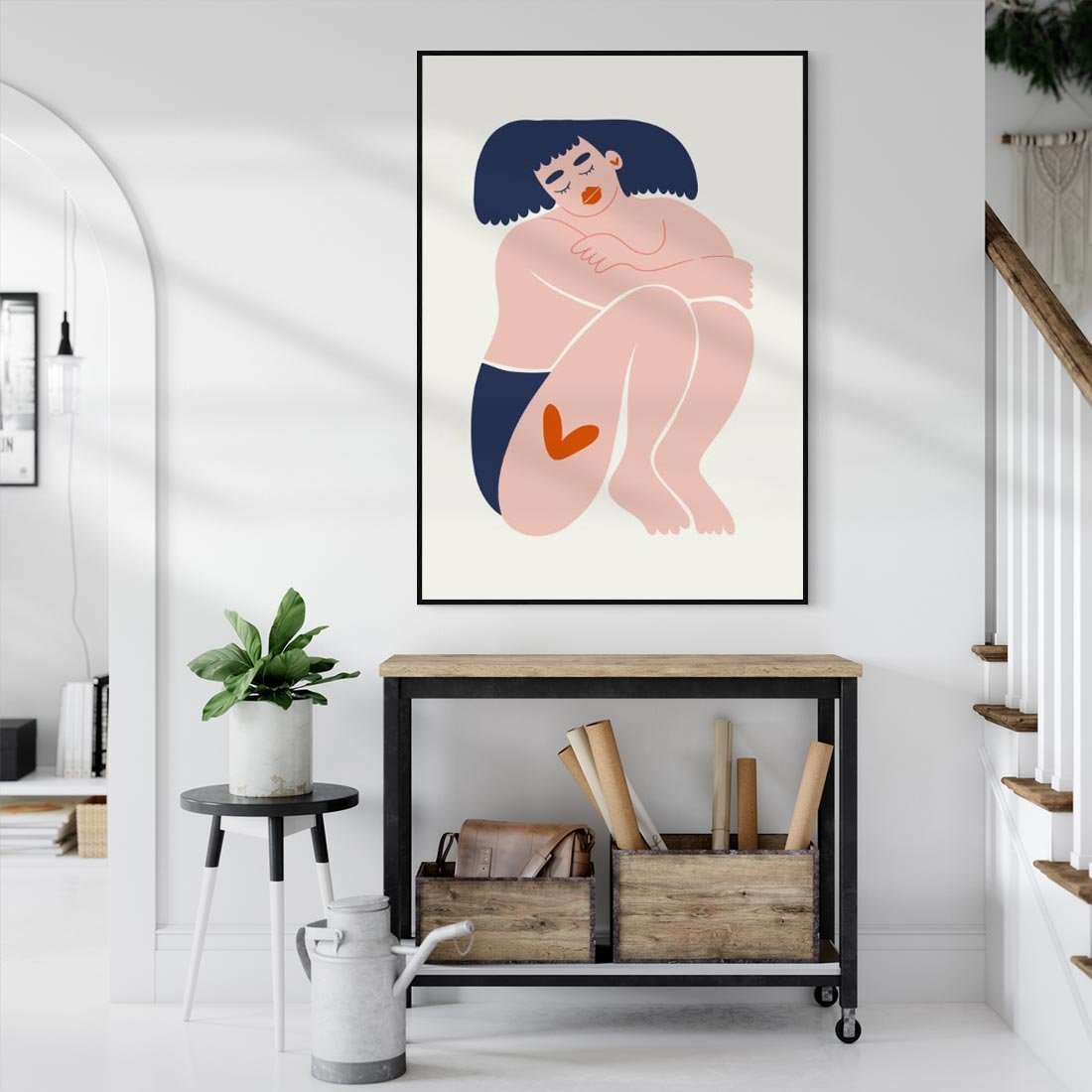 Obraz w ramie 50x70 - Melodia snów na płótnie - zakochana kobieta, graficzny obraz - rama czarna