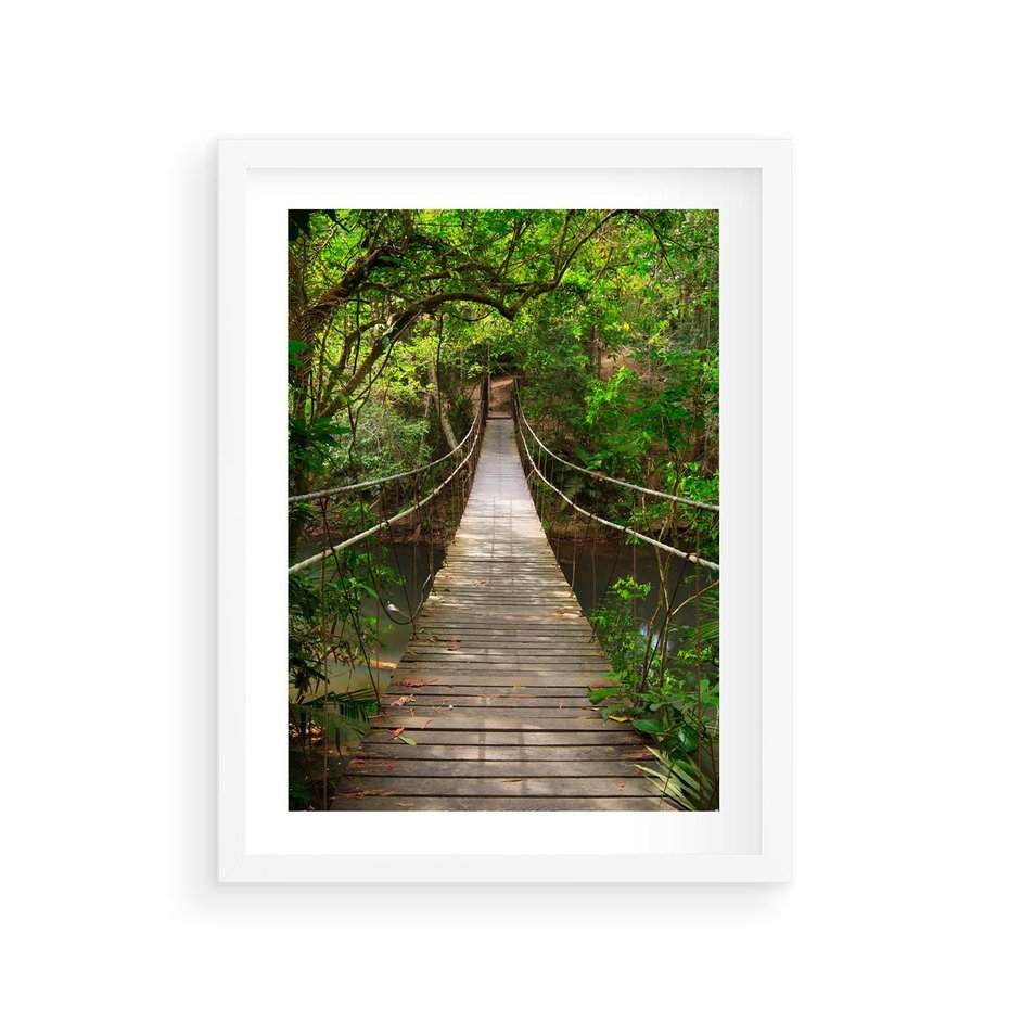 Plakat w ramie 30x40 - Przez Dżunglę - most, linowy - rama biała