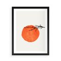 Plakat w ramie 50x70 - Słońce i Gałązka - pomarańczowe słońce, gałązka - rama czarna