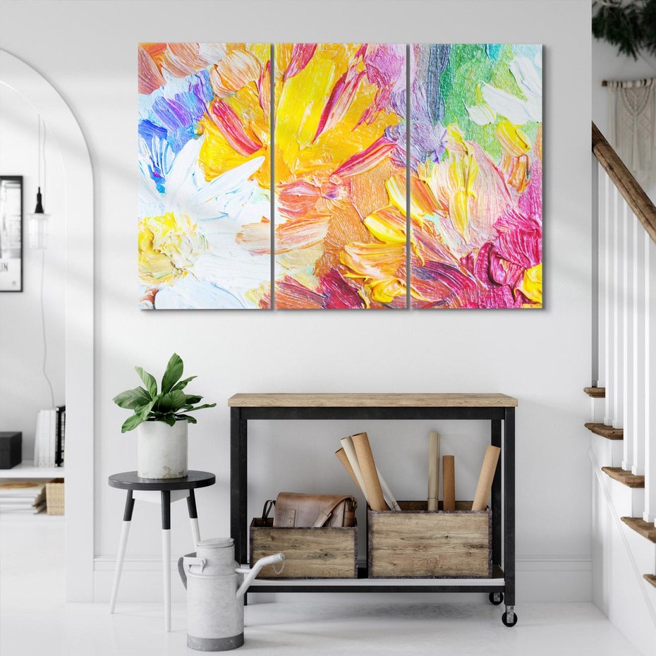 Obraz na płótnie 120x80 - Kwiatowe Harmonie - zbliżenie na obraz olejny, gruba warstwa farby