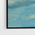 Obraz w ramie 70x100 - Oddechy niebiańskiej materii - olejny obraz, smugi farby przypominają obłoki na błękitnym niebie - rama czarna
