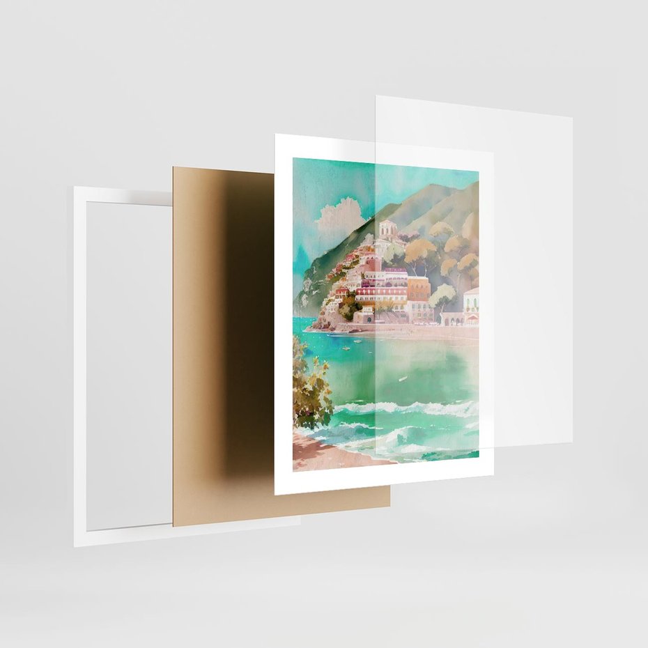 Plakat w ramie 40x50 - Na Zboczu - akwarela, nadmorski pejzaż - rama biała