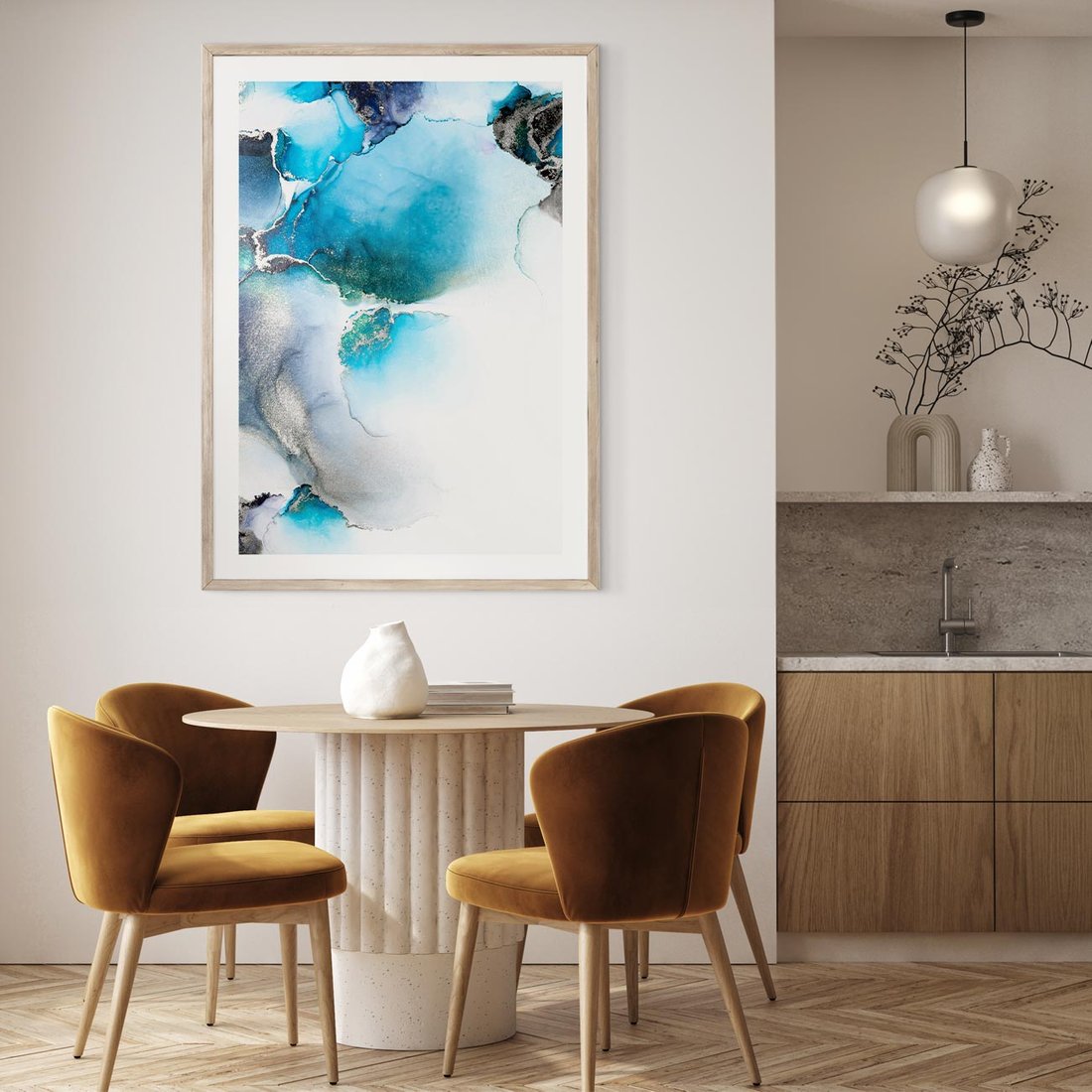 Plakat w ramie 50x70 - Marmur złotą akwarelą - marmur, akwarela - rama drewno