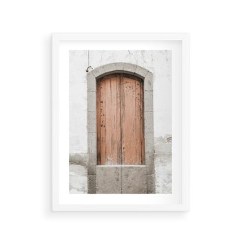 Plakat w ramie 30x40 - Śródziemnomorskie Drzwi Czasu - fotografia starych drzwi, śródziemnomorska architektura - rama biała