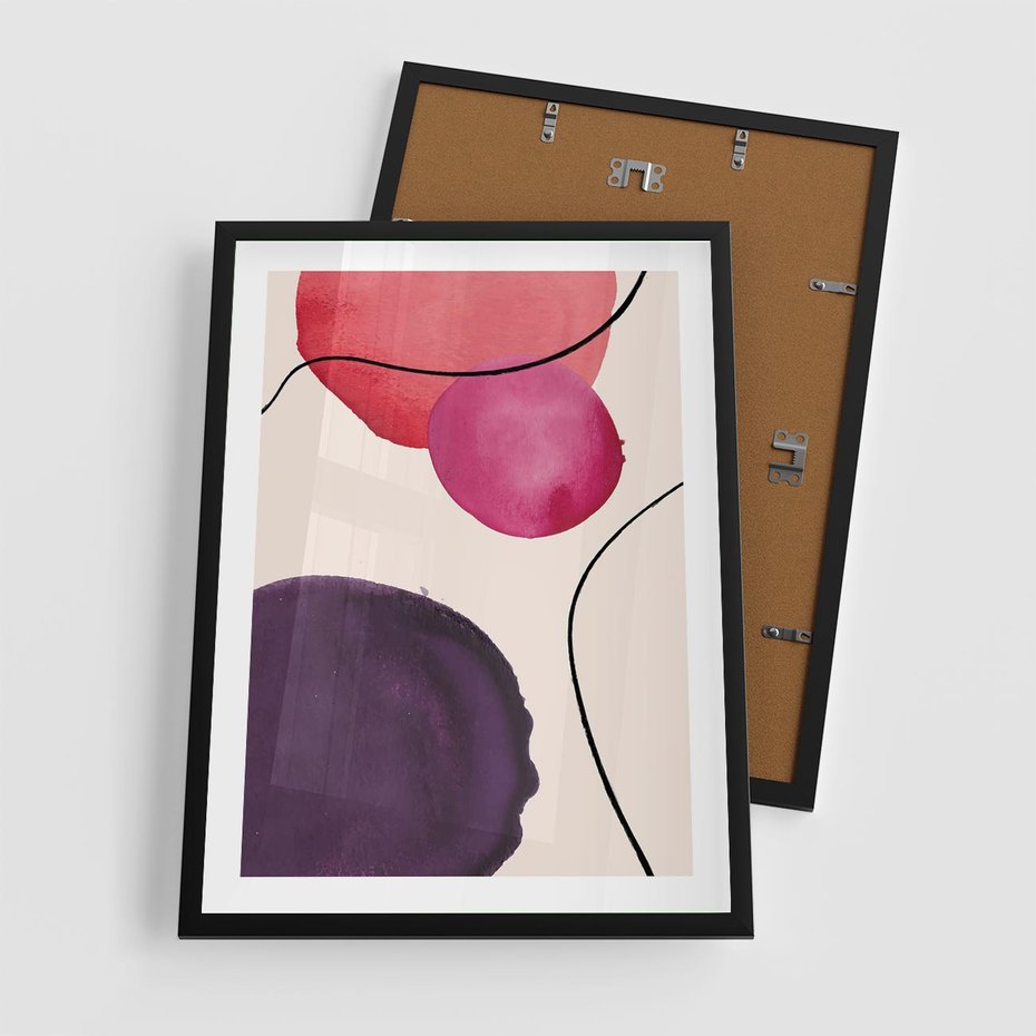 Plakat w ramie 50x70 - Kolorowe Impresje - abstrakcyjne akwarelowe plamy, nieregularne linie - rama czarna