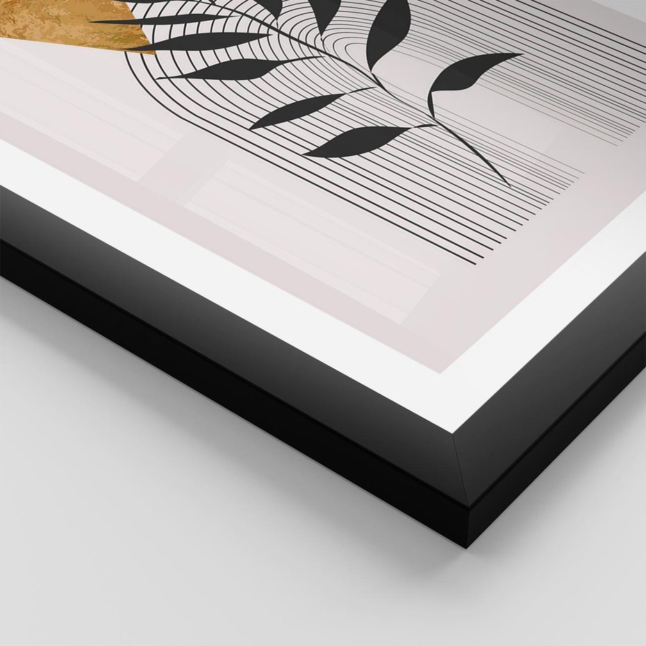 Plakat w ramie 30x40 - Geometria z Elementami Złota i Liści - grafika, złoto - rama czarna