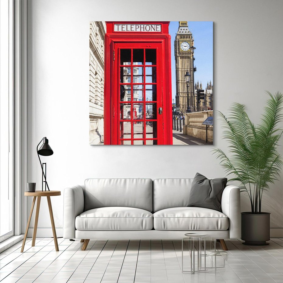 Obraz na płótnie 80x80 - Ikoniczna budka telefoniczna w Londynie - budka, telefoniczna