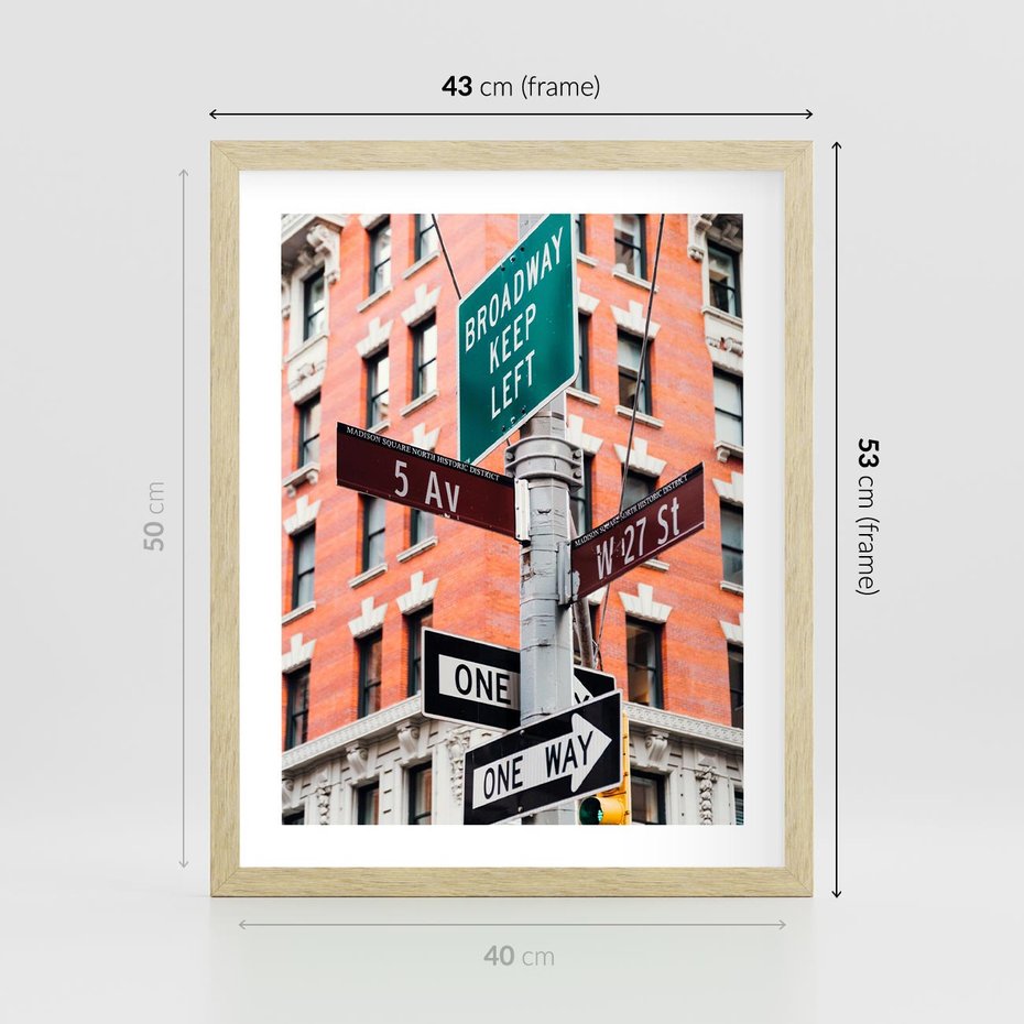 Plakat w ramie 40x50 - Namiastka wielkiego miasta - Nowy Jork, drogowskaz - rama drewno