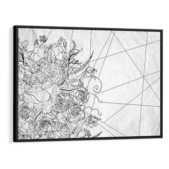 Obraz w ramie 70x50 - Refleksje w martwym punkcie - graficzny szkic, kompozycja kwiatów - rama czarna