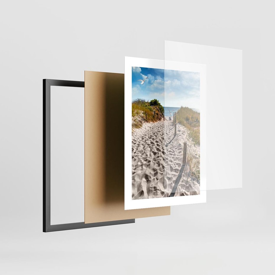 Plakat w ramie 30x40 - Mewy nad Morzem - plaża, mewy - rama czarna