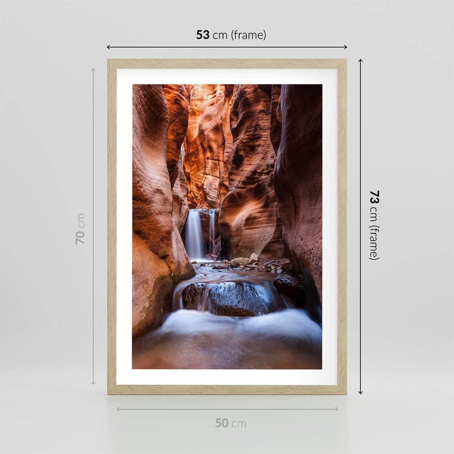 Plakat w ramie 50x70 - Tajemniczy świat jaskini i wodospadu - jaskinia, wodospad - rama drewno