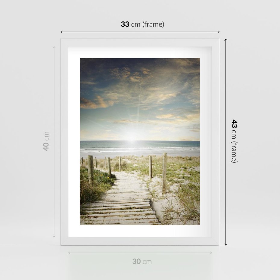 Plakat w ramie 30x40 - Błękitne morze na pomostach - morze, pomost - rama biała