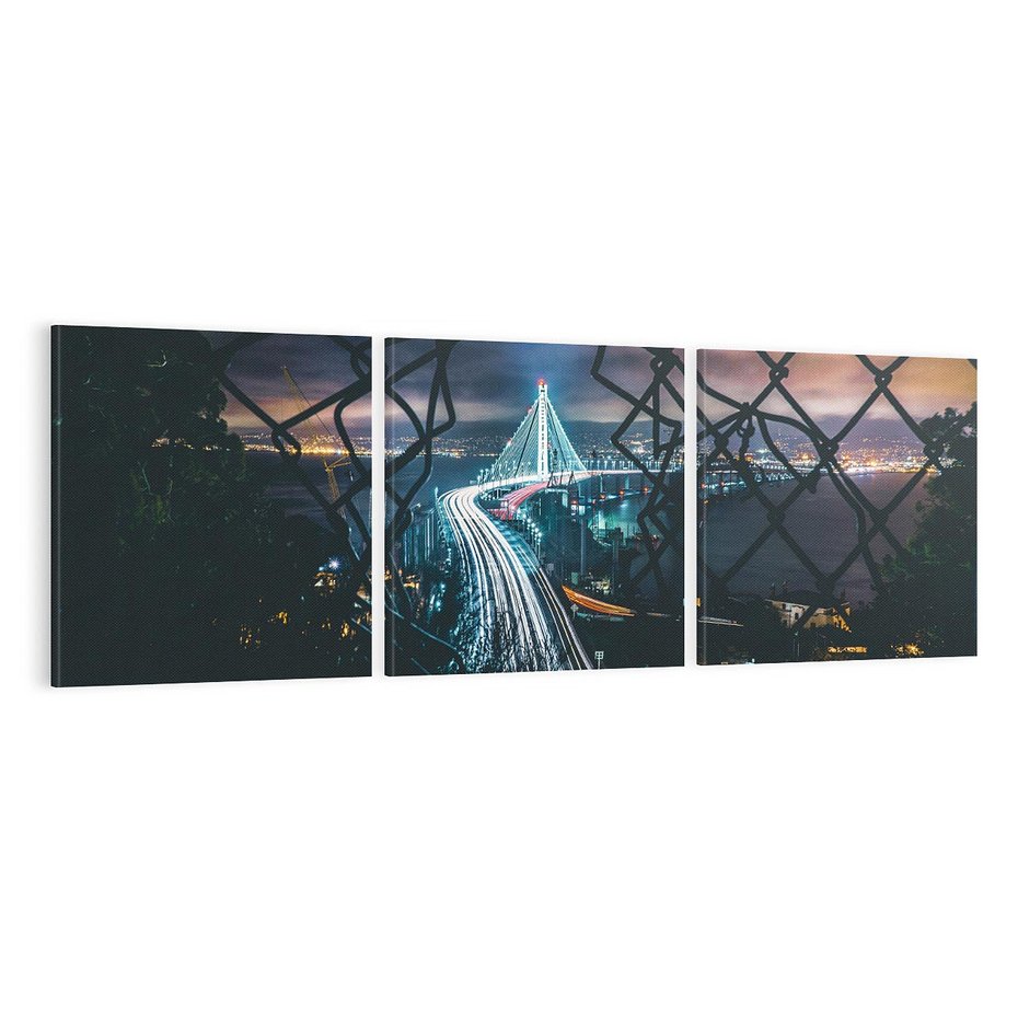 Obraz na płótnie 120x40 - Most nocą - Światła i refleksy - most, światła