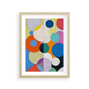 Plakat w ramie 30x40 - Tajemnicze Odbicia Czasu - abstrakcyjne geometryczne kształty, olejny obraz - rama drewno